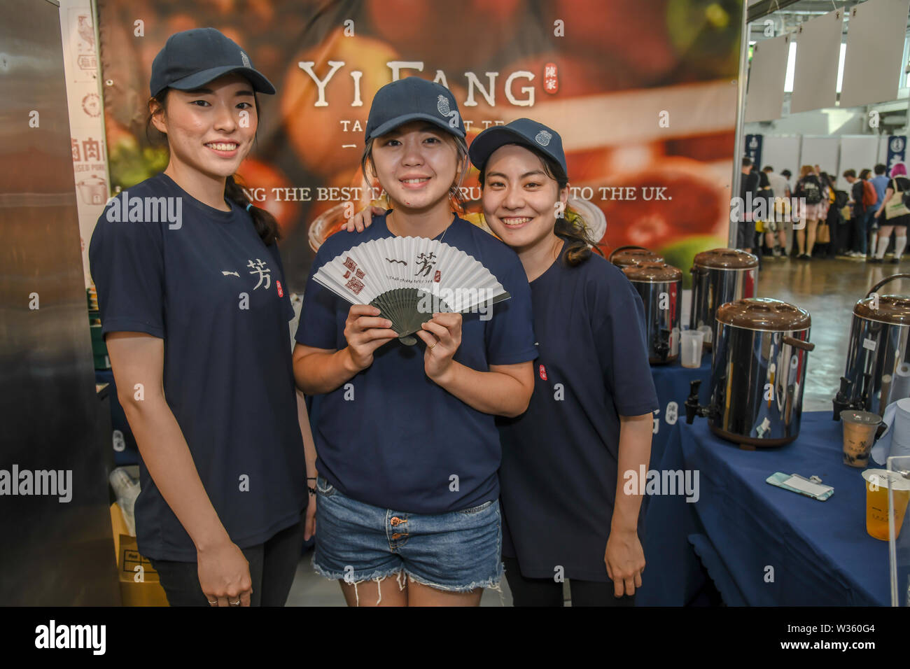 London, UK. 12th July, 2019. YiFang - Taiwan Fruit tea stall at Hyper Japan Festival 2019, on 12 July 2019, Olympia London, UK. Credit: Picture Capital/Alamy Live News Stock Photo