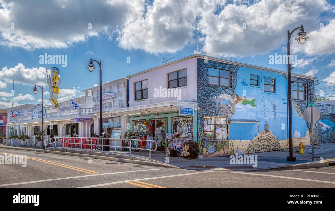 Tarpon Springs, Florida. An underwater wall mural is painted on the