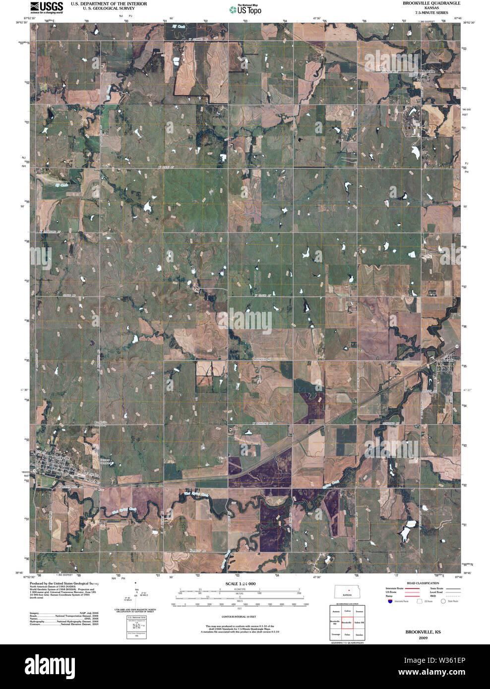 USGS TOPO Map Kansas KS Brookville 20091101 TM Restoration Stock Photo