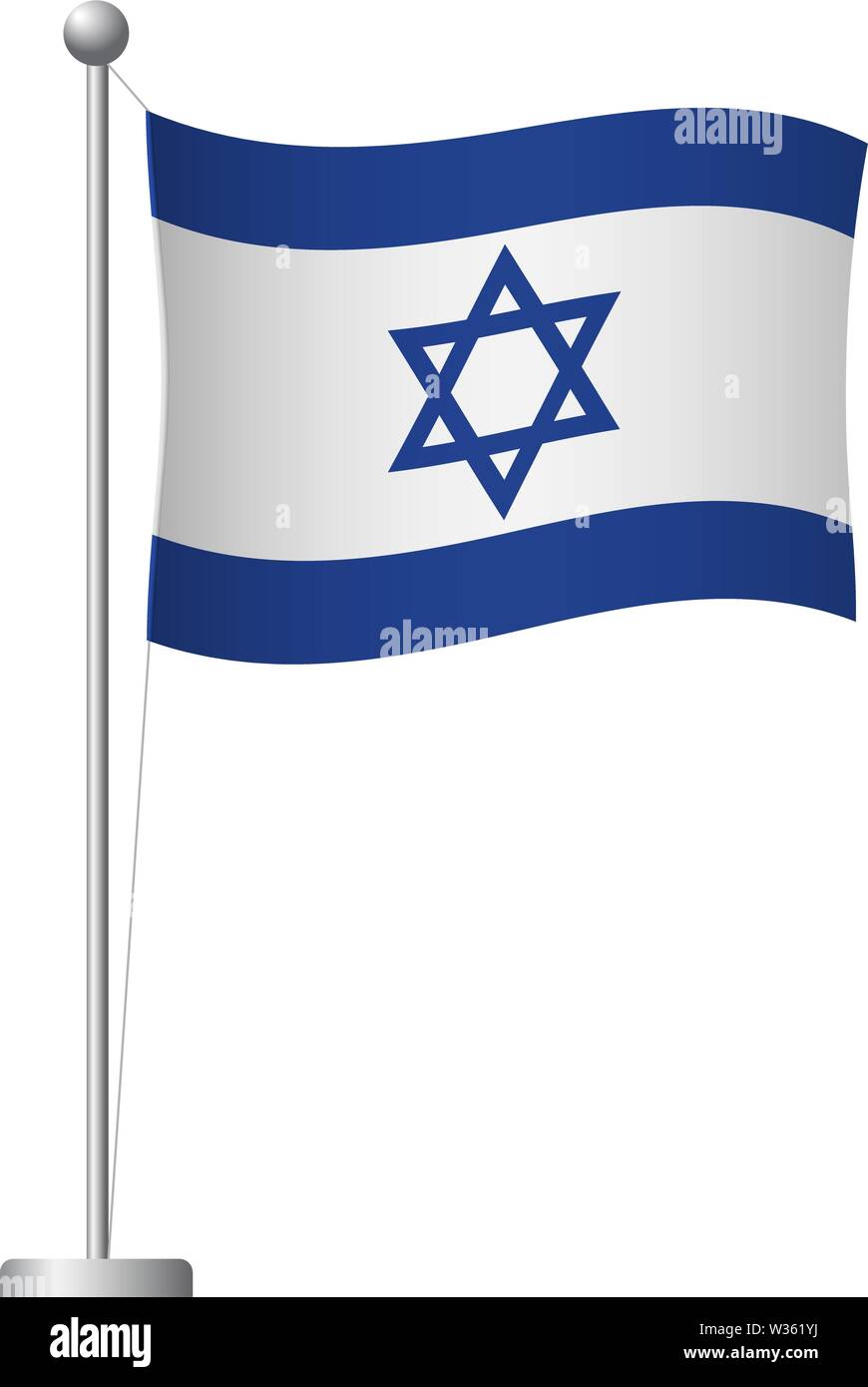 Israel flag on pole. Metal flagpole. National flag of Israel vector illustration Stock Vector