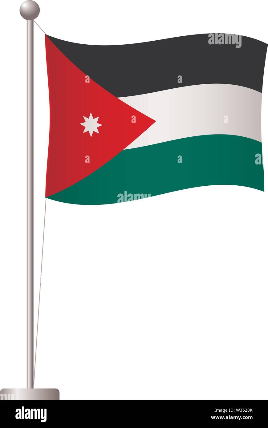jordan flag on pole. Metal flagpole. National flag of Jordan vector