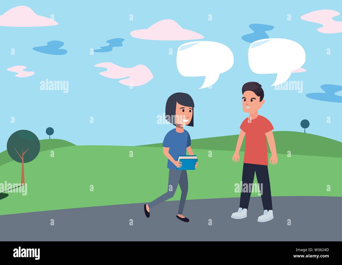 students with books outdoors back to school vector illustration Stock ...