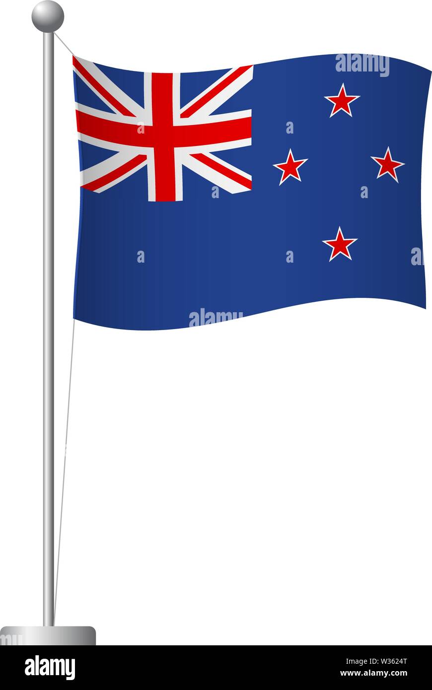 New Zealand flag on pole. Metal flagpole. National flag of New Zealand vector illustration Stock Vector
