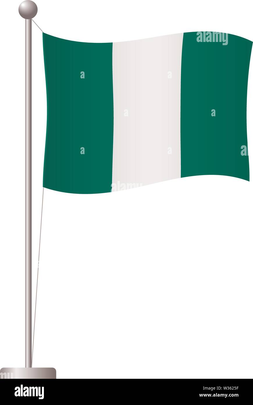 Nigeria flag on pole. Metal flagpole. National flag of Nigeria vector illustration Stock Vector