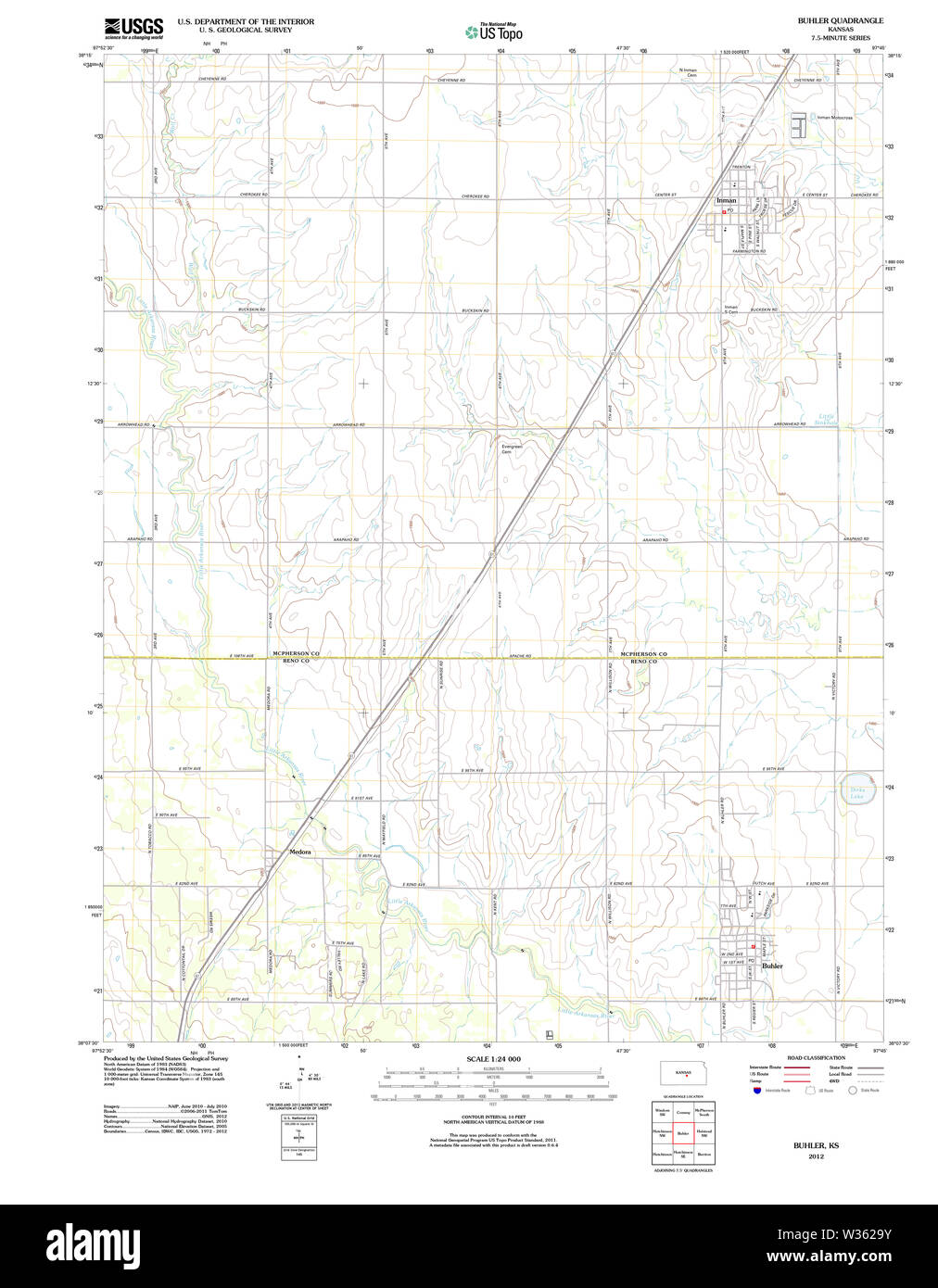 USGS TOPO Map Kansas KS Buhler 20121029 TM Restoration Stock Photo Alamy