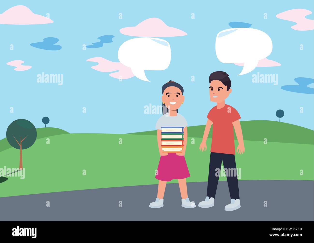students with books outdoors back to school vector illustration Stock ...