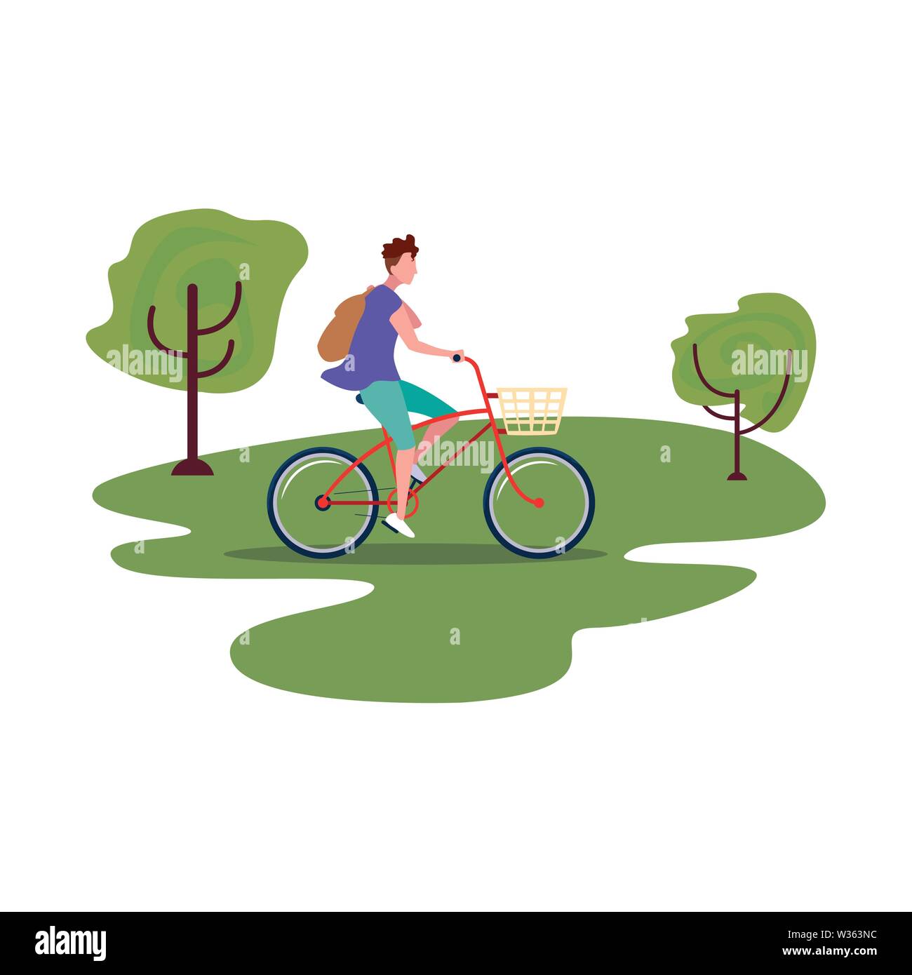 man riding bicycle activity in the park vector illustration Stock ...