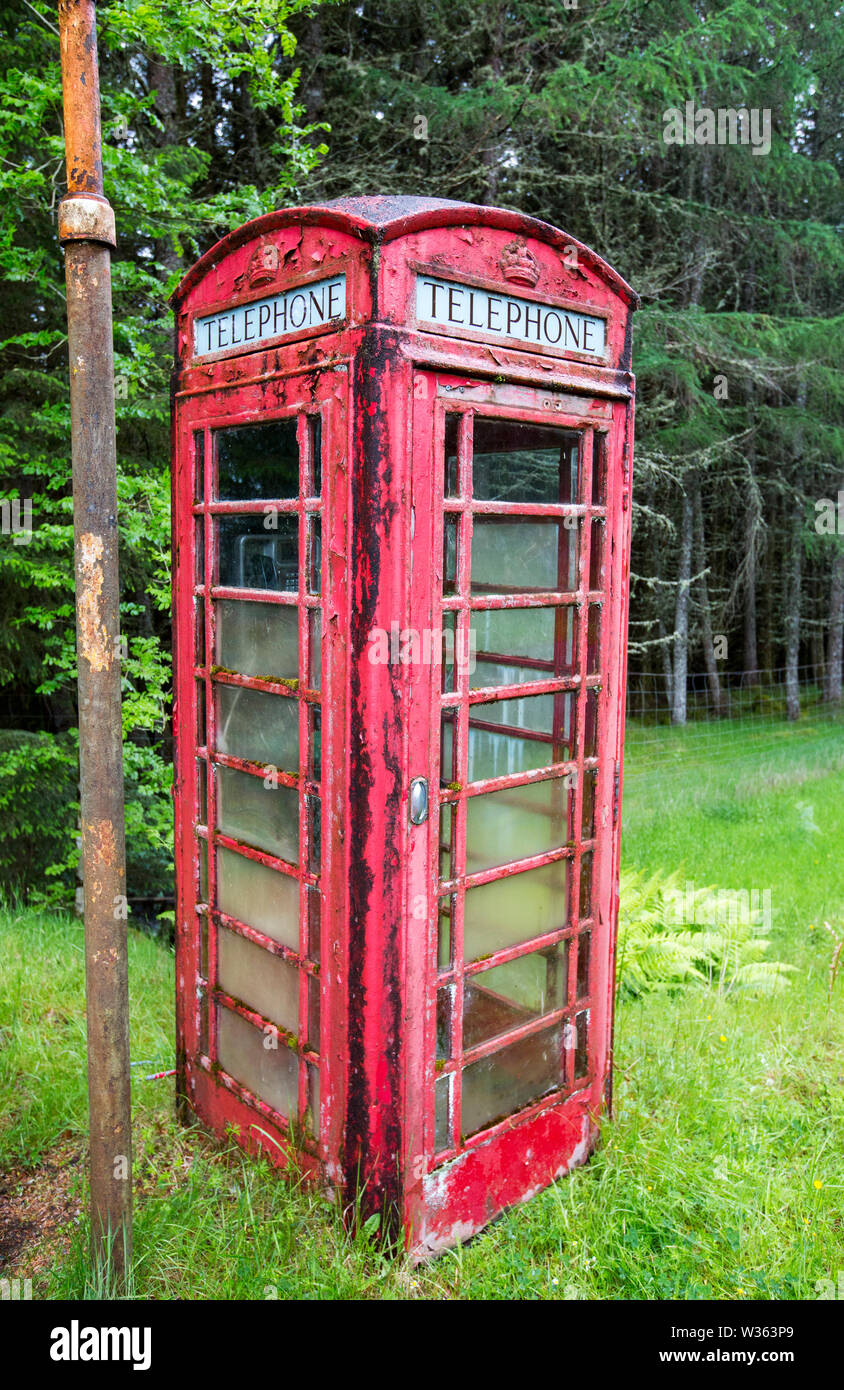 An old phone box in glen Garry, Scotland, UK. Stock Photo