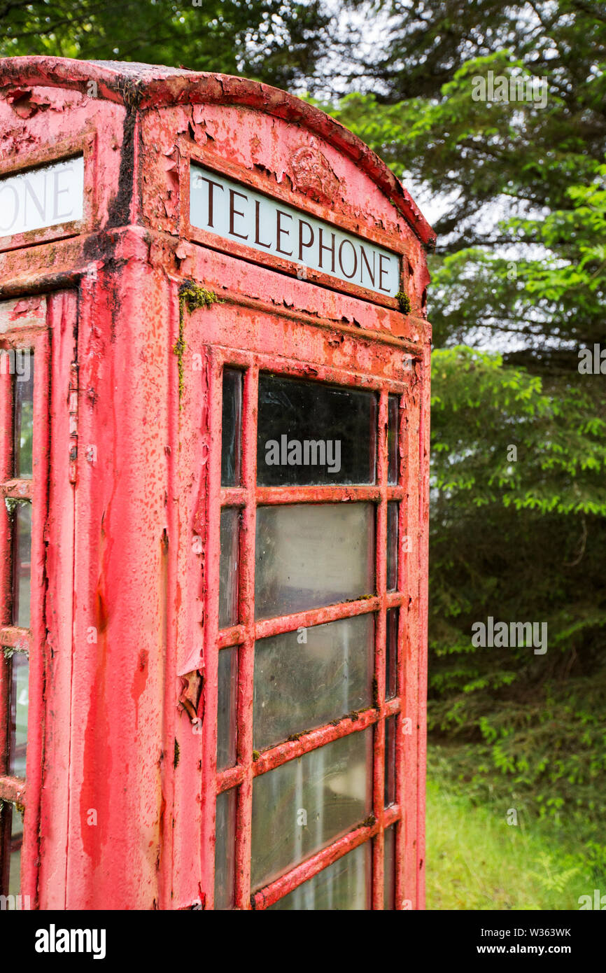 An old phone box in glen Garry, Scotland, UK. Stock Photo
