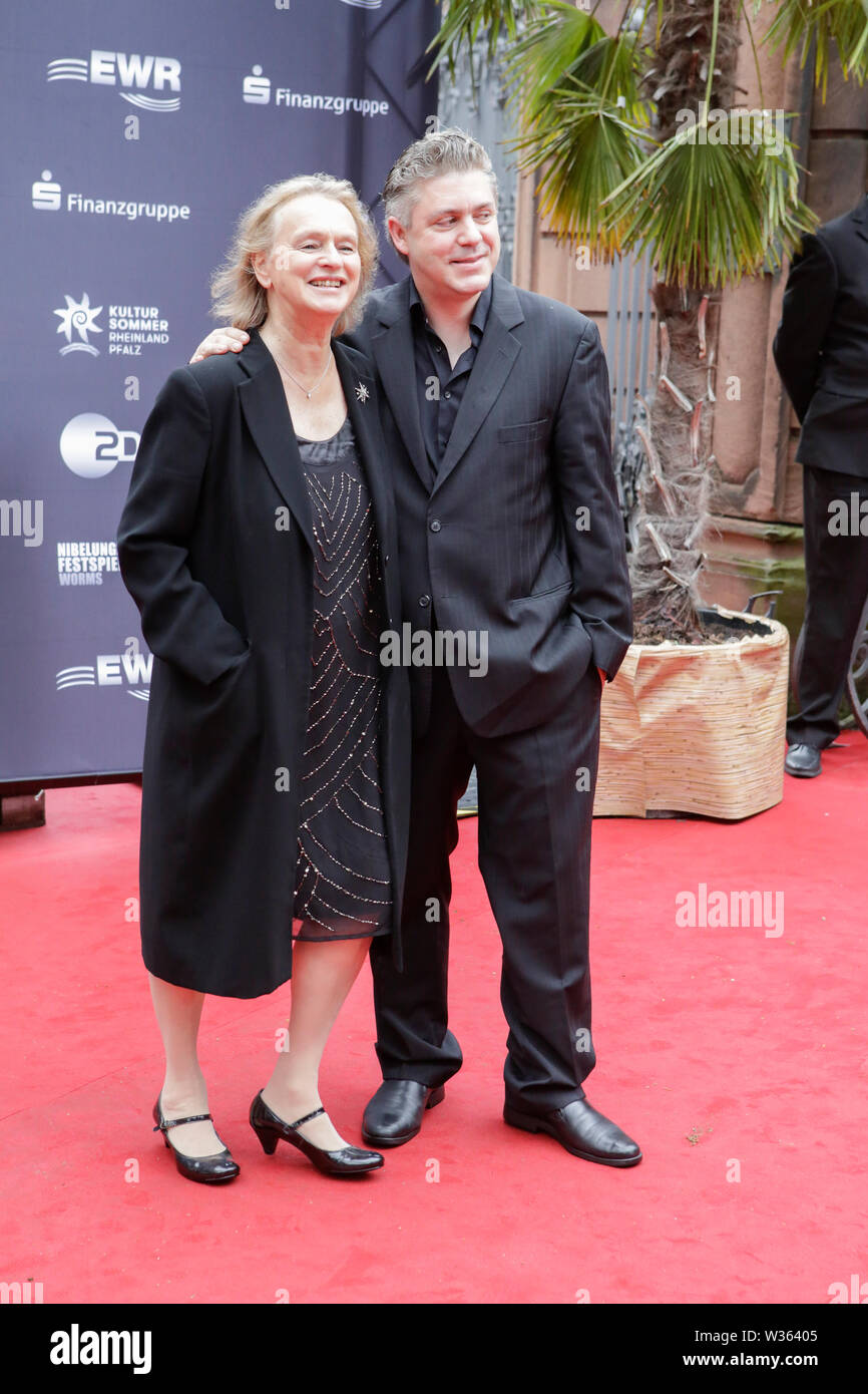 Worms Germany 12th July 2019 Author Elke Heidenreich Left And Her Partner Marc Aurel Floros Right Pose For The Cameras At The Red Carpet Of The Nibelungen Festspiele Actors Politicians And Other Vips Attended