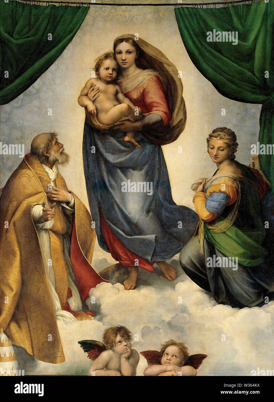 The Sistine Madonna (Madonna di San Sisto) (1512) painting by Raphael (Raffaello Sanzio da Urbino) - Very high resolution and quality image Stock Photo