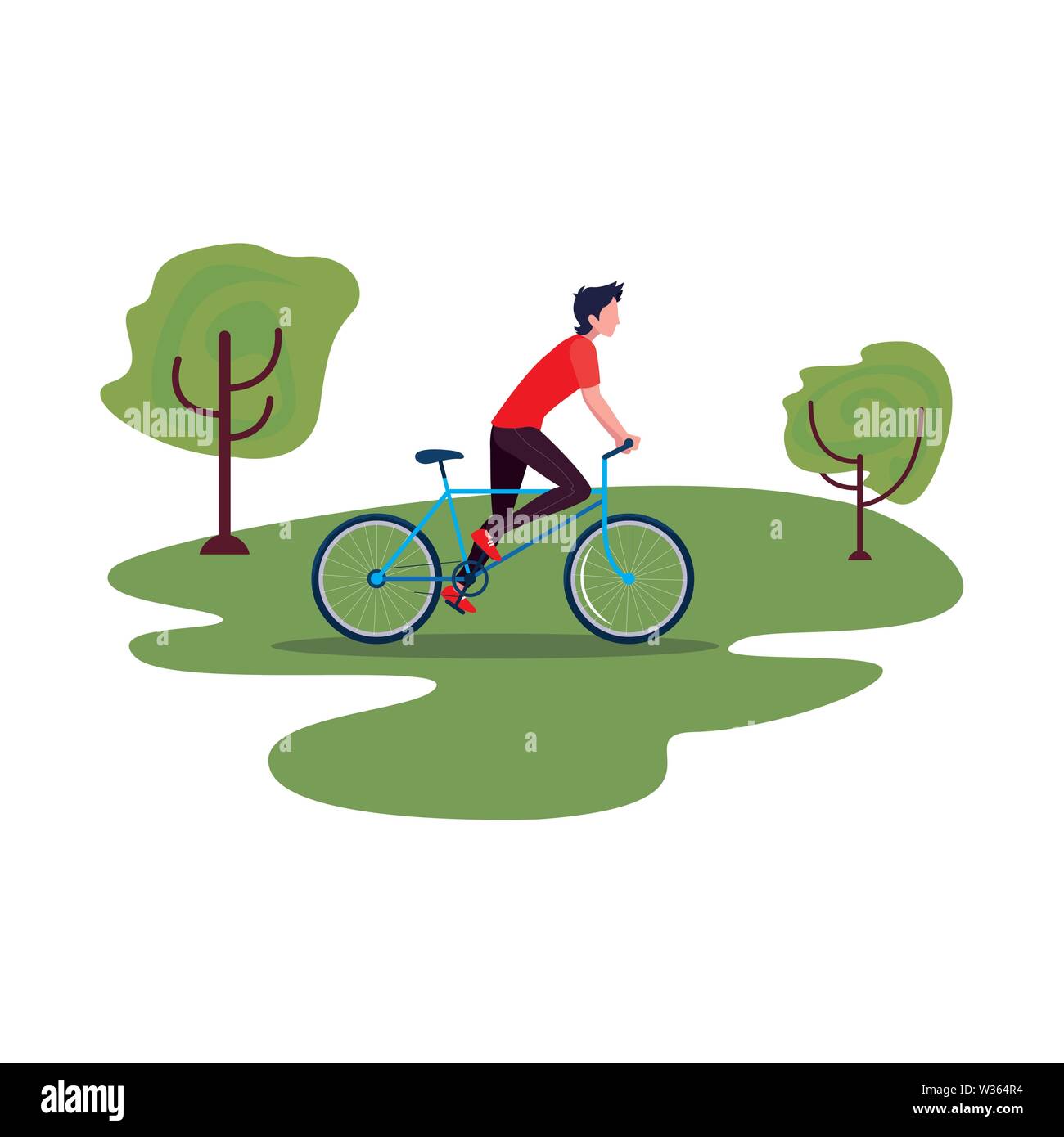 man riding bicycle activity in the park vector illustration Stock ...