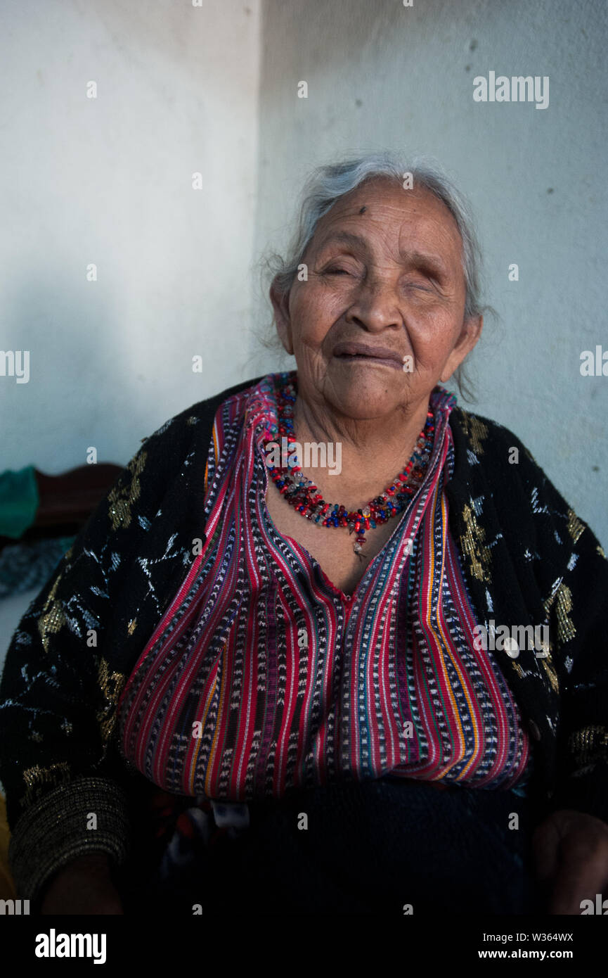 A maya indigneous elderly woman in San Jorge La Laguna, Solola. Stock Photo