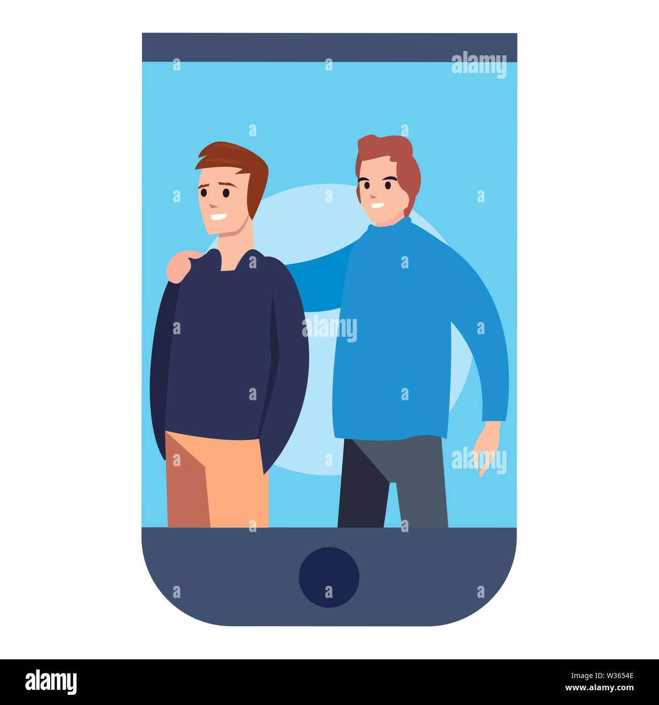 men together in smartphone happy young people vector illustration Stock ...