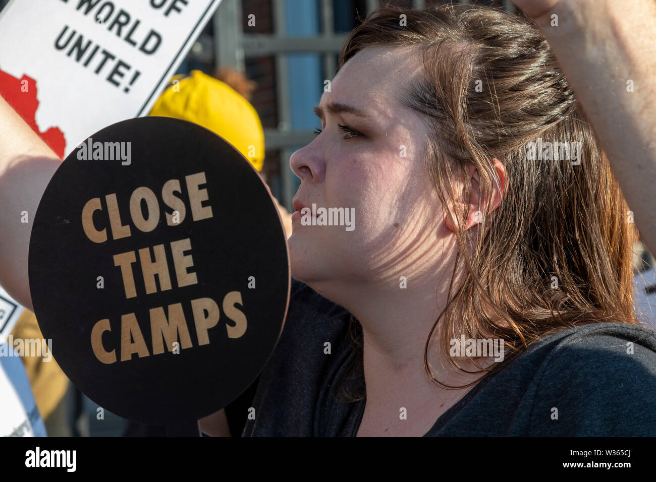 Detroit, Michigan USA - 12 July 2019 - People upset about the separation of immigrant families and the detention of refugees and small children rallie Stock Photo