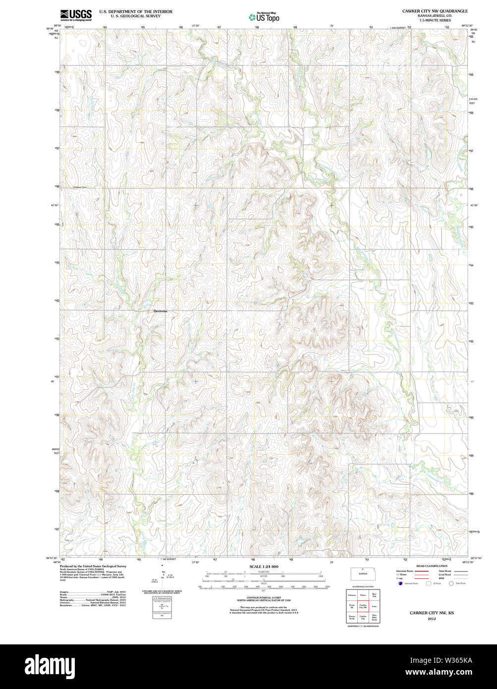 USGS TOPO Map Kansas KS Cawker City NW 20120908 TM Restoration Stock ...