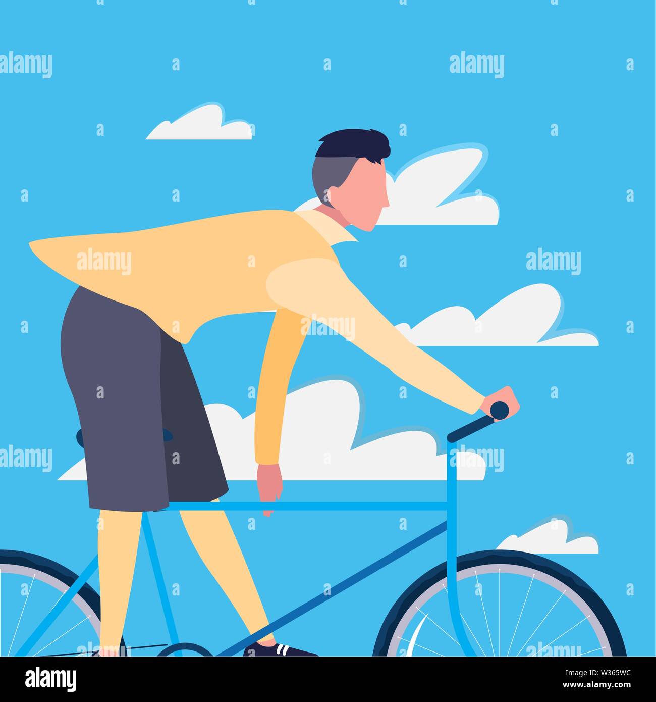 man riding bicycle activity sky background vector illustration Stock ...