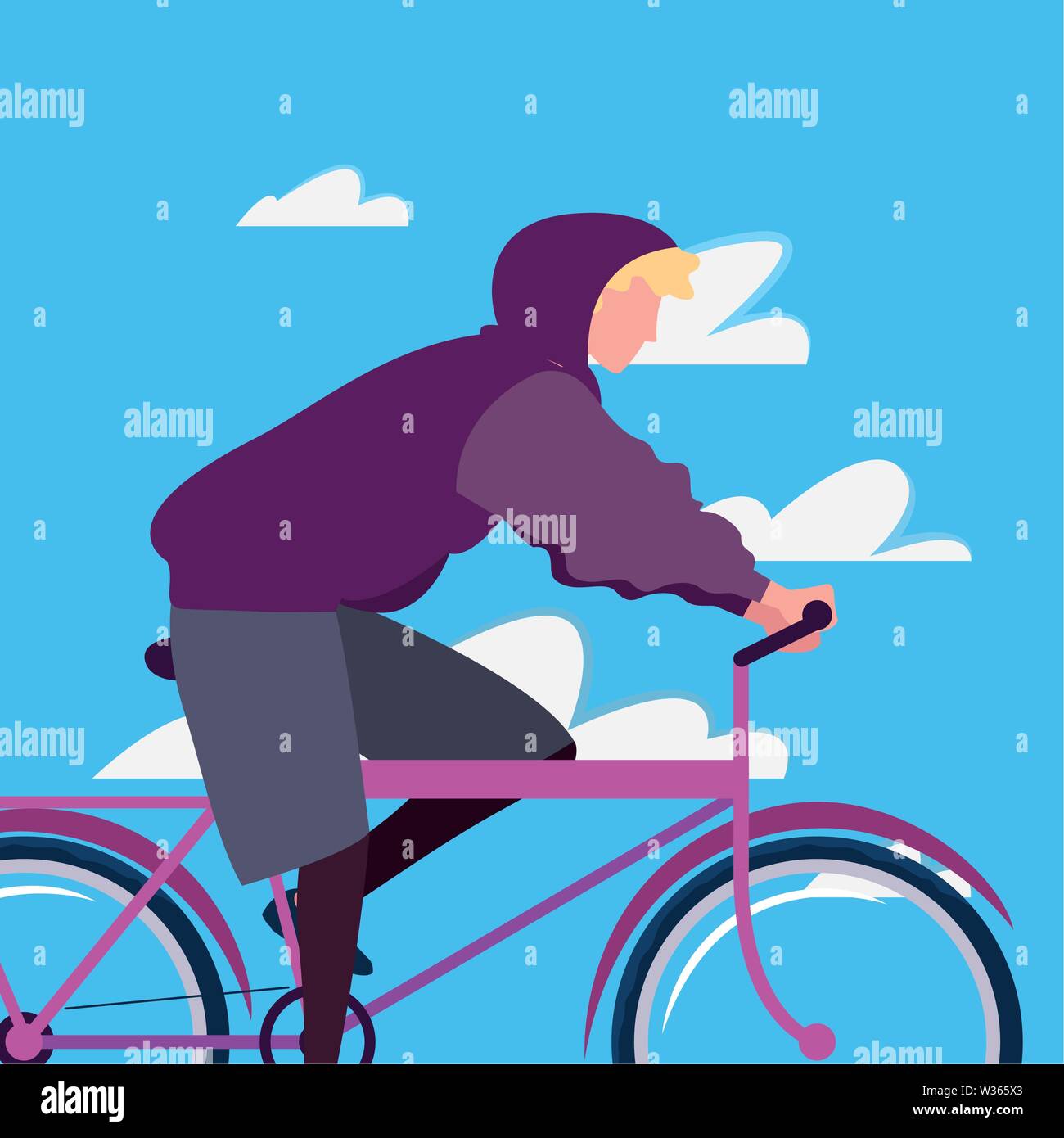 man riding bicycle activity sky background vector illustration Stock ...