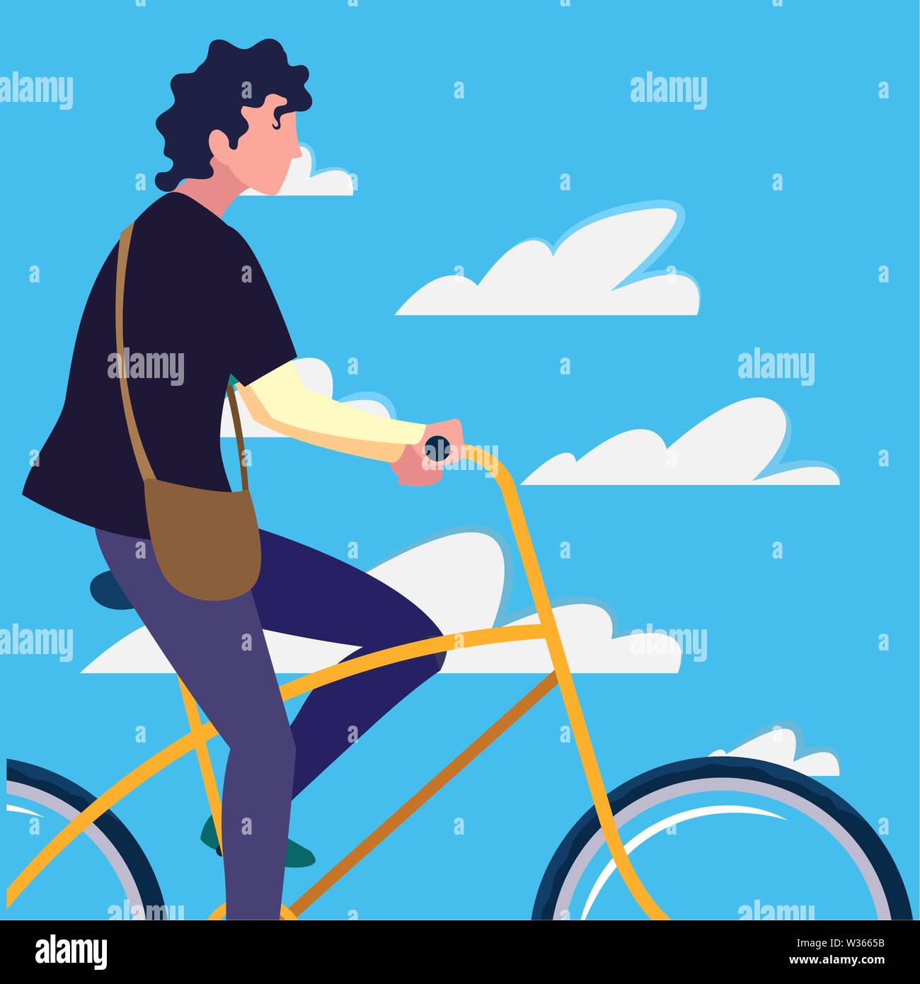 man riding bicycle activity sky background vector illustration Stock ...