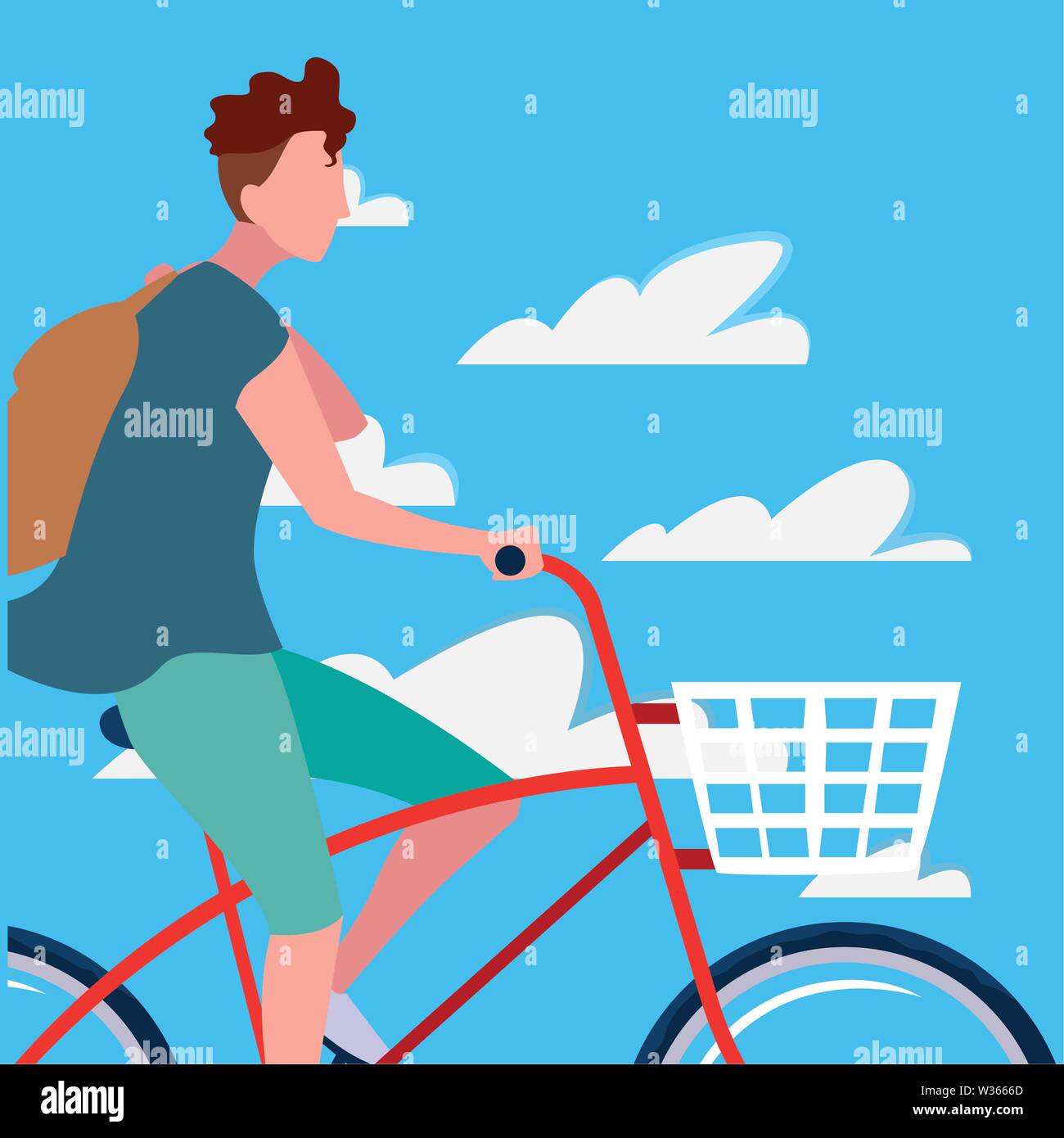 man riding bicycle activity sky background vector illustration Stock ...