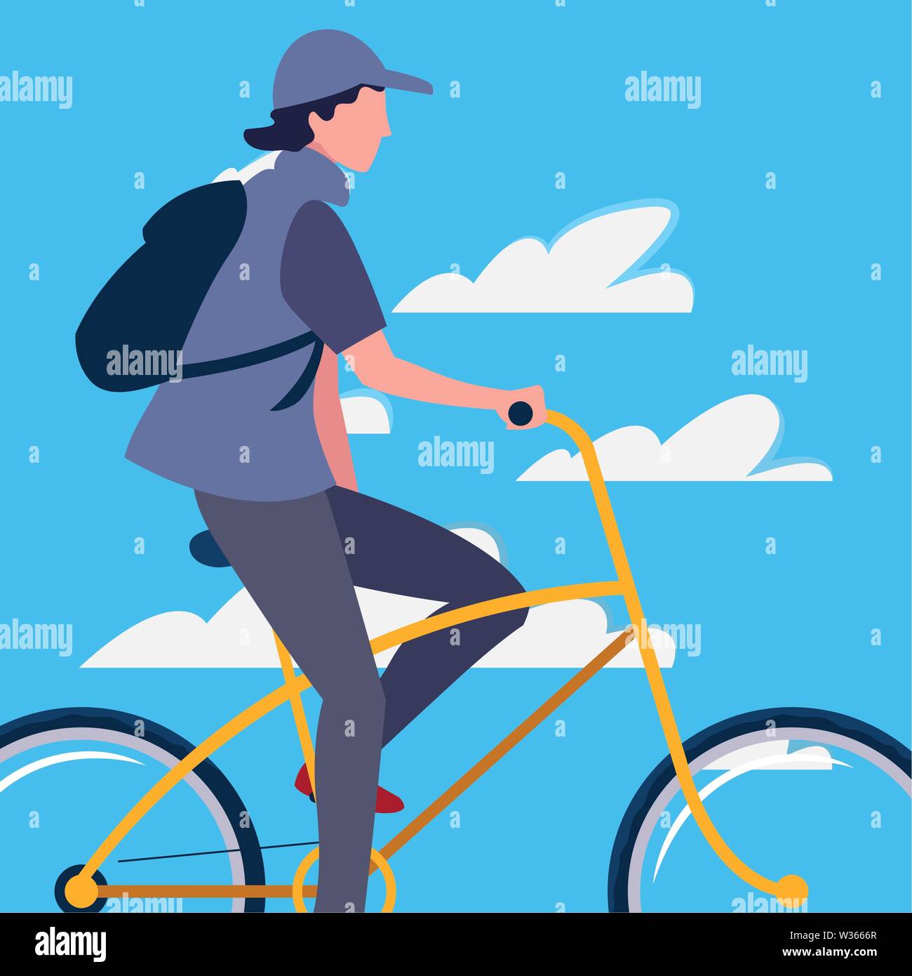 man riding bicycle activity sky background vector illustration Stock ...