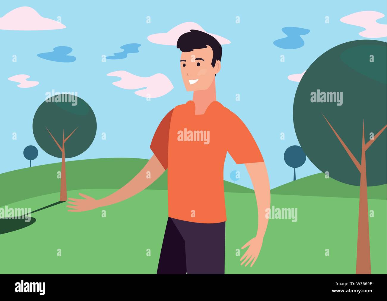 man happy young character in the park vector illustration Stock Vector ...