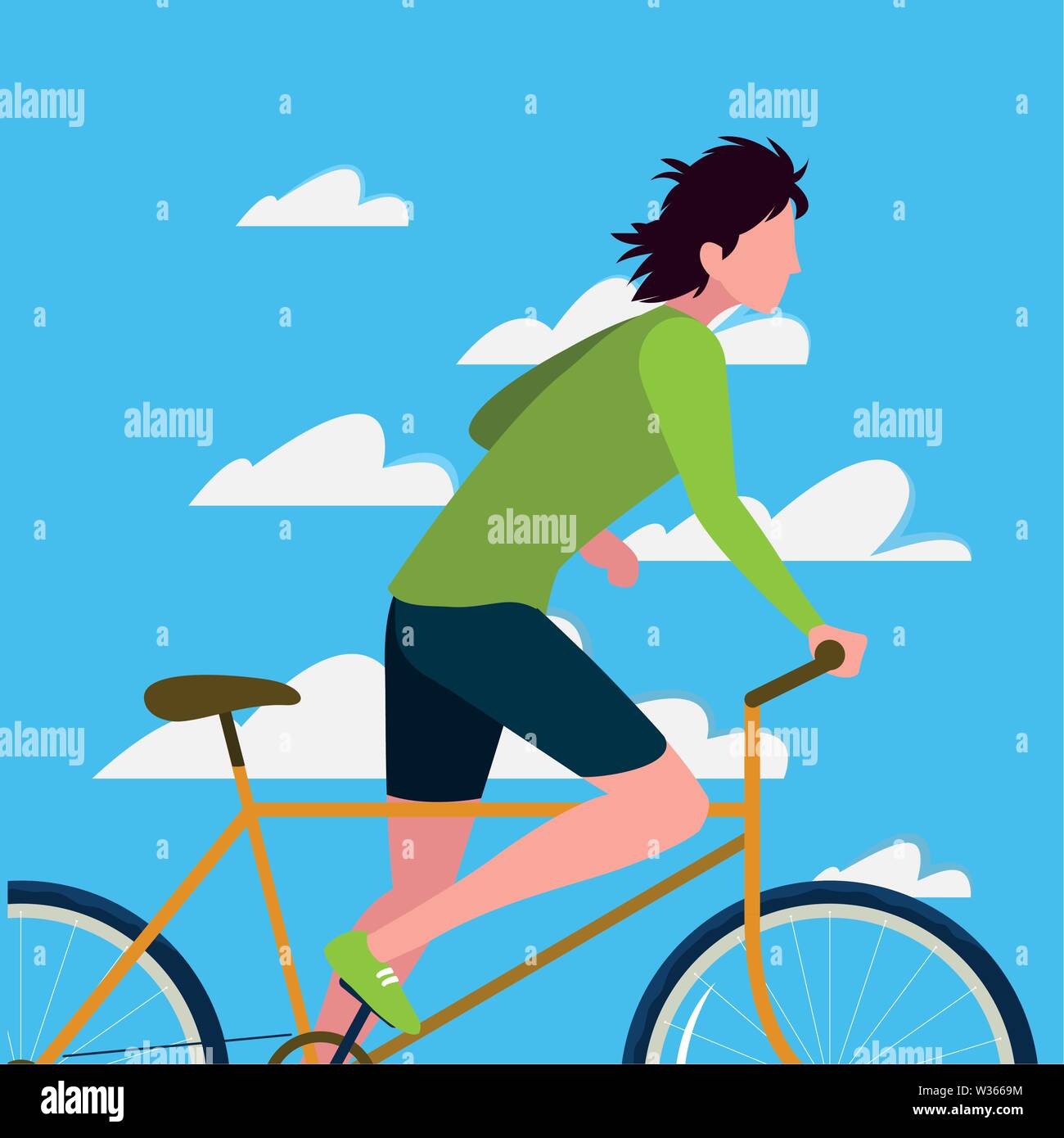 man riding bicycle activity sky background vector illustration Stock ...