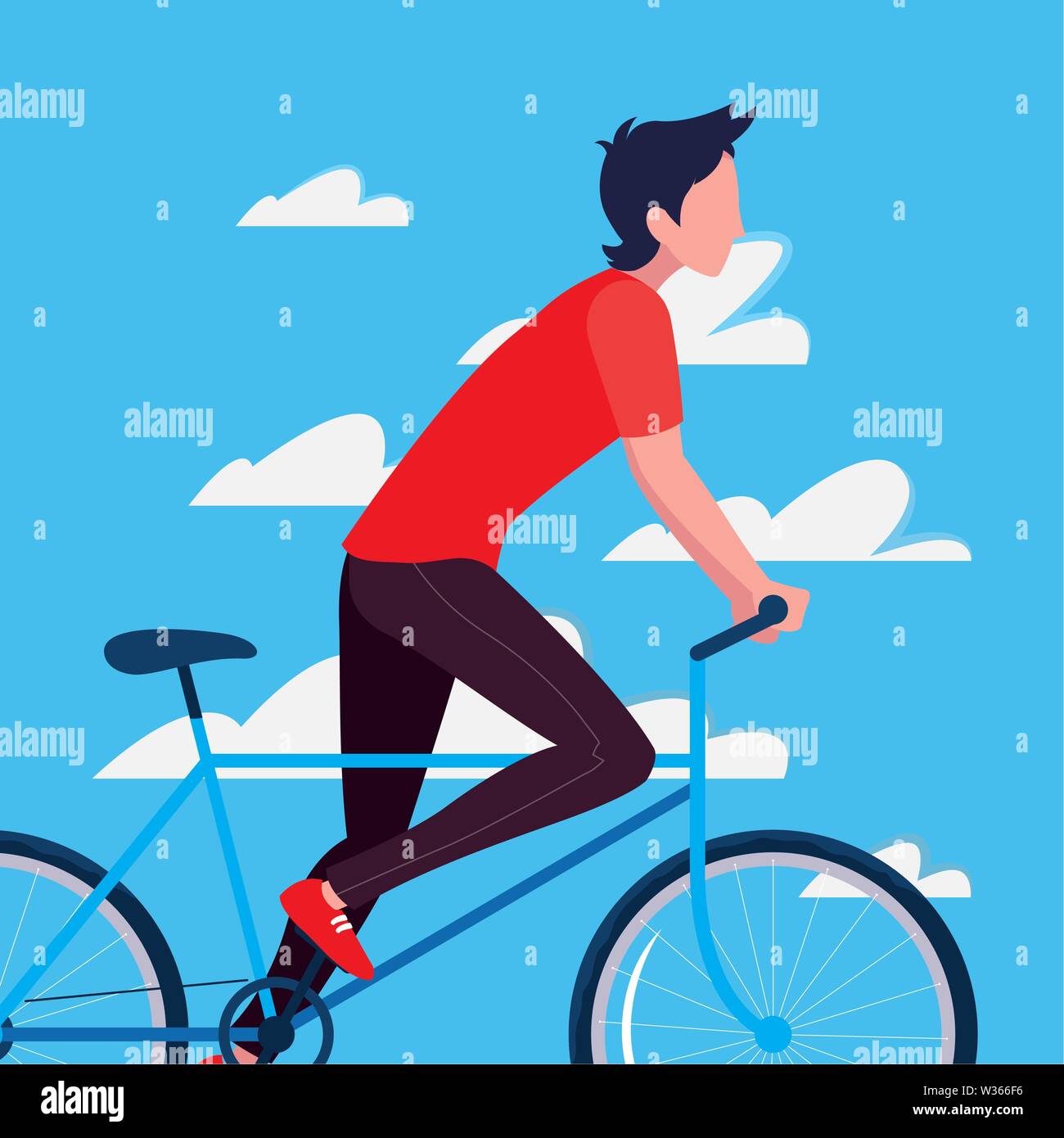 man riding bicycle activity sky background vector illustration Stock ...