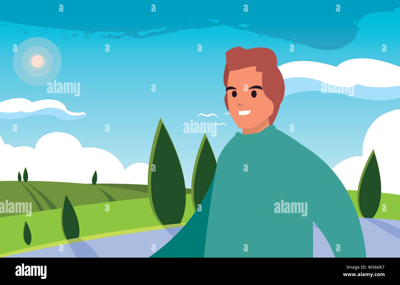 man happy young character outdoor background vector illustration Stock ...