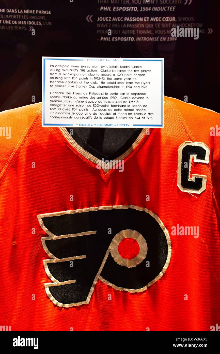 Historic hockey jerseys at the Hockey Hall of Fame in Toronto Stock
