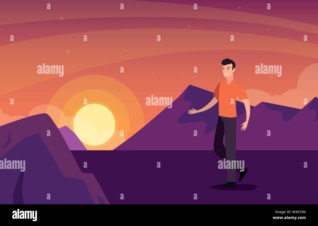 man happy young character outdoor background vector illustration Stock ...