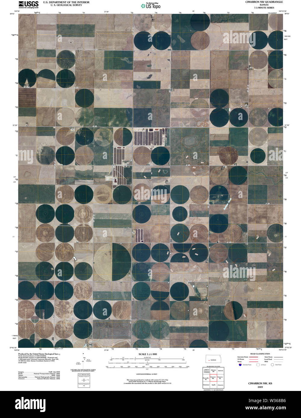 USGS TOPO Map Kansas KS Cimarron NW 20091109 TM Restoration Stock Photo