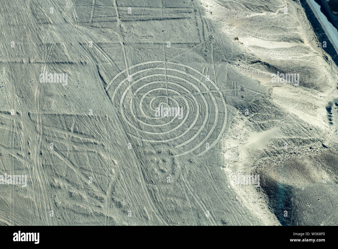 Spiral(s) at Nazca Lines in Peru Stock Photo
