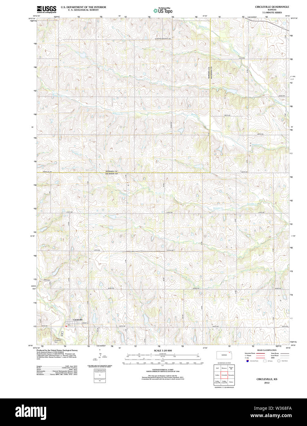 USGS TOPO Map Kansas KS Circleville 20120906 TM Restoration Stock Photo