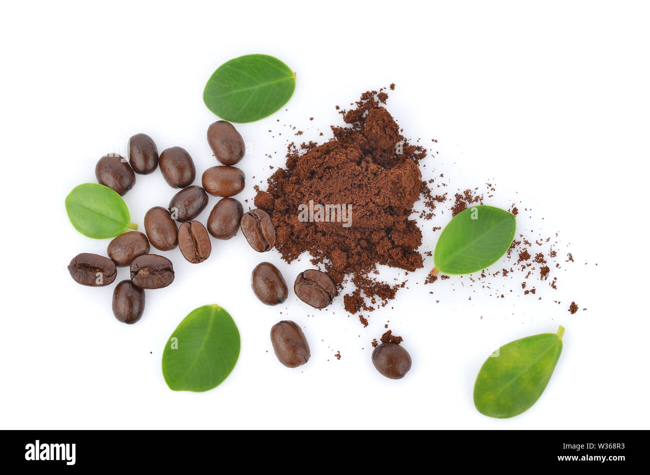 Top view of roasted coffee beans isolated in white background Stock ...