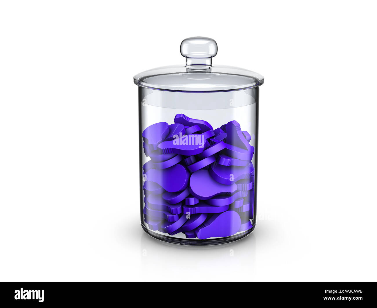 Glass jar with bulb symbols copy on a white background. 3d illustration