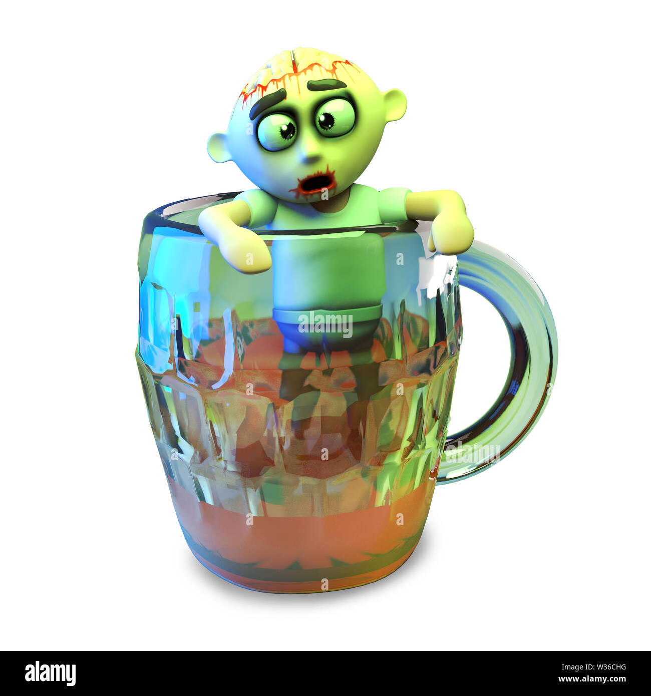 Hungover undead zombie monster has been at the beer too long, 3d illustration render Stock Photo