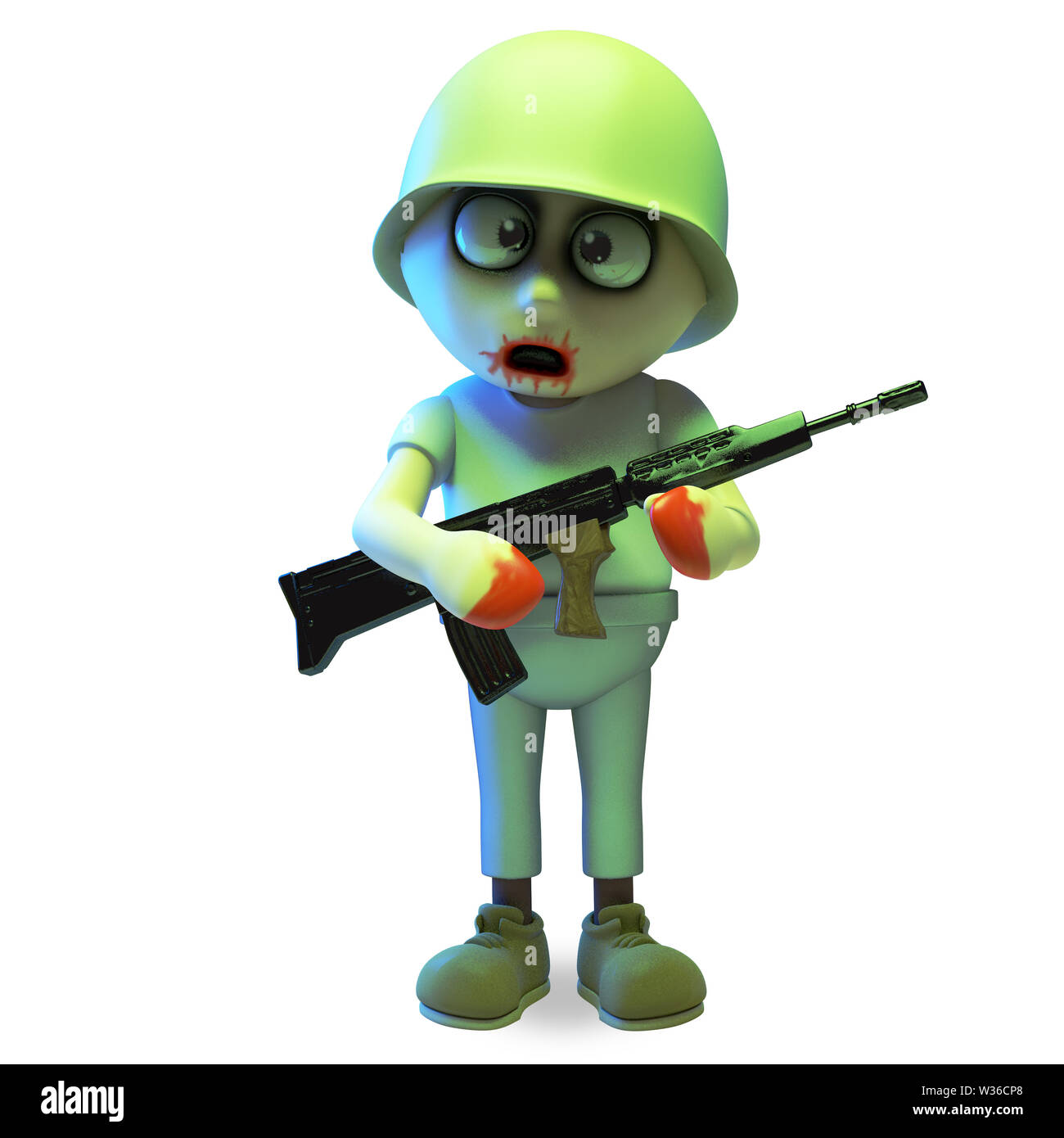 Undead zombie monster soldier carrying a rifle, 3d illustration render Stock Photo