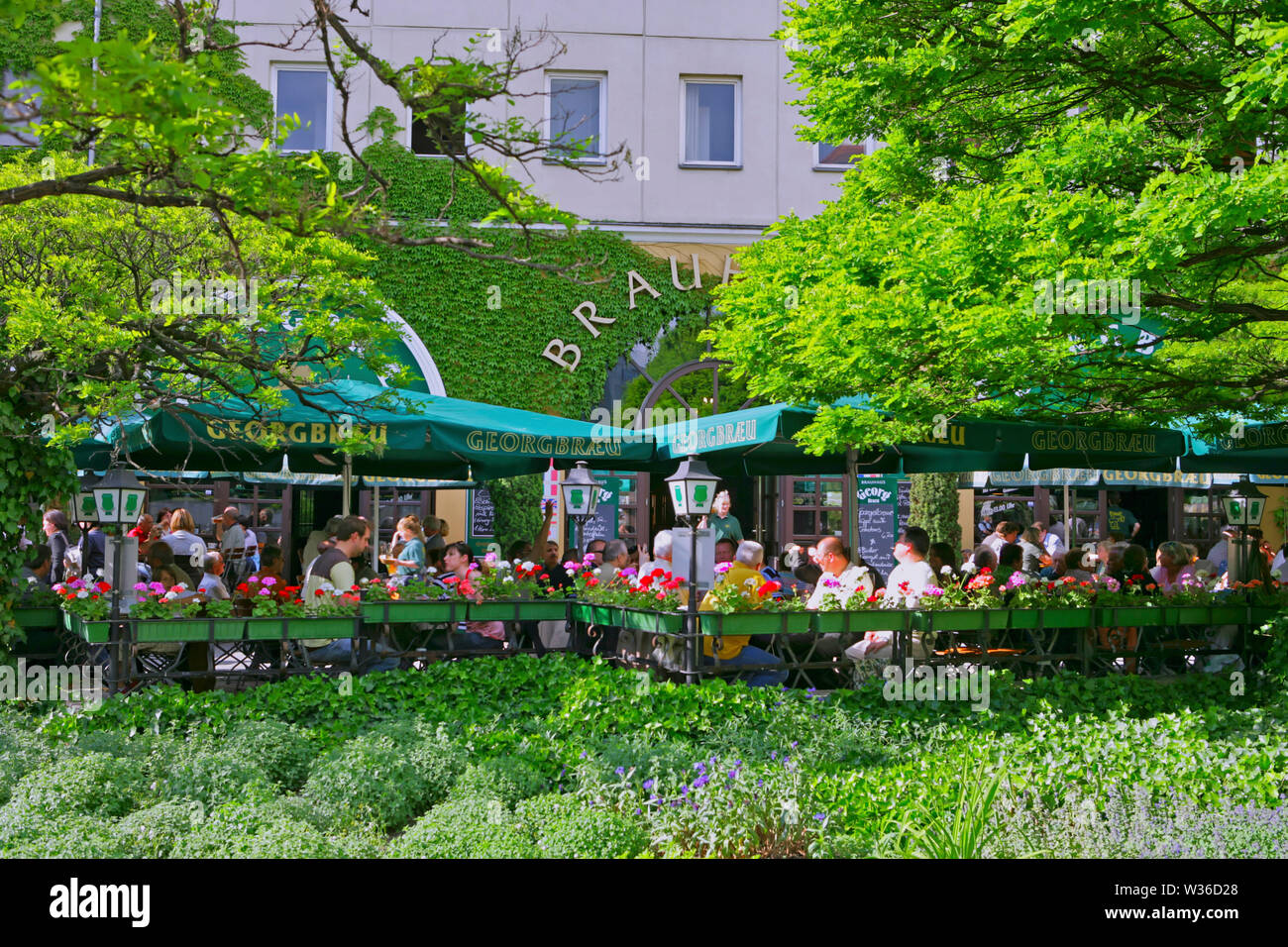 Beergarden in the historic district, Nikolai quarter,  Berlin, Germany, Europe Stock Photo