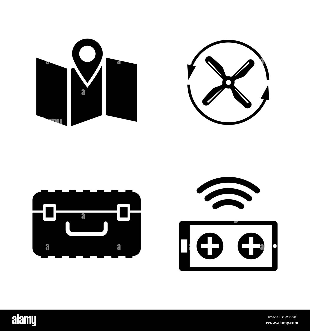Quadrocopter. Simple Related Vector Icons Set for Video, Mobile Apps, Web Sites, Print Projects and Your Design. Black Flat Illustration on White Back Stock Vector