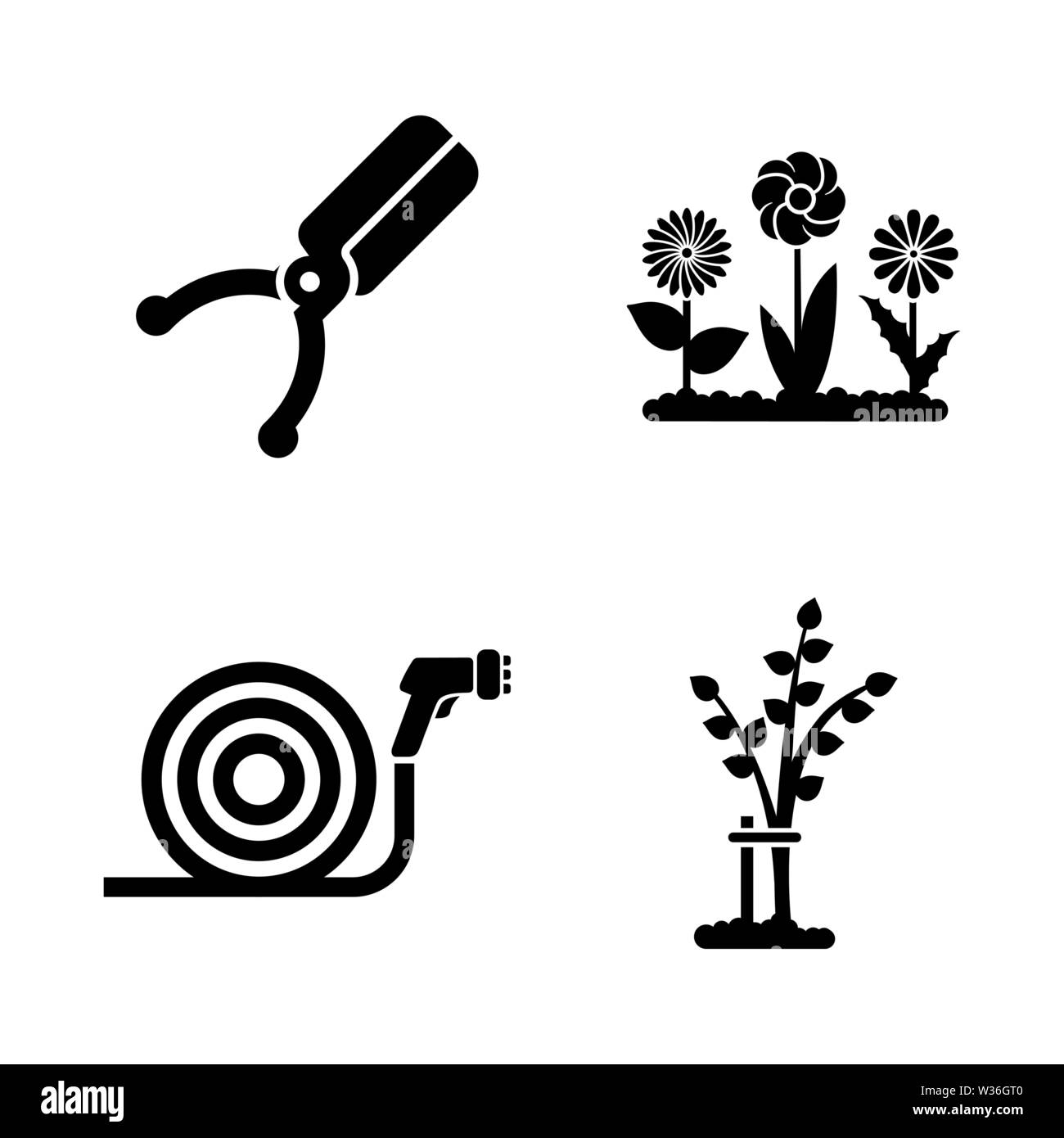 Gardening. Simple Related Vector Icons Set for Video, Mobile Apps, Web Sites, Print Projects and Your Design. Black Flat Illustration on White Backgro Stock Vector