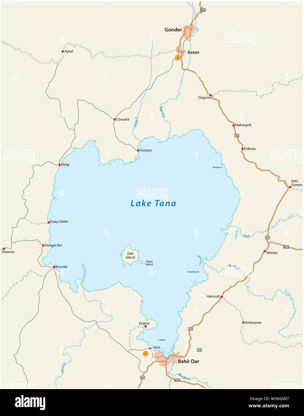 Map of the Ethiopian lake Tana, ethiopia Stock Vector