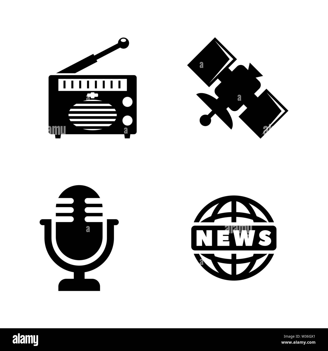 Media, News. Simple Related Vector Icons Set for Video, Mobile Apps, Web Sites, Print Projects and Your Design. Media, News icon Black Flat Illustrati Stock Vector