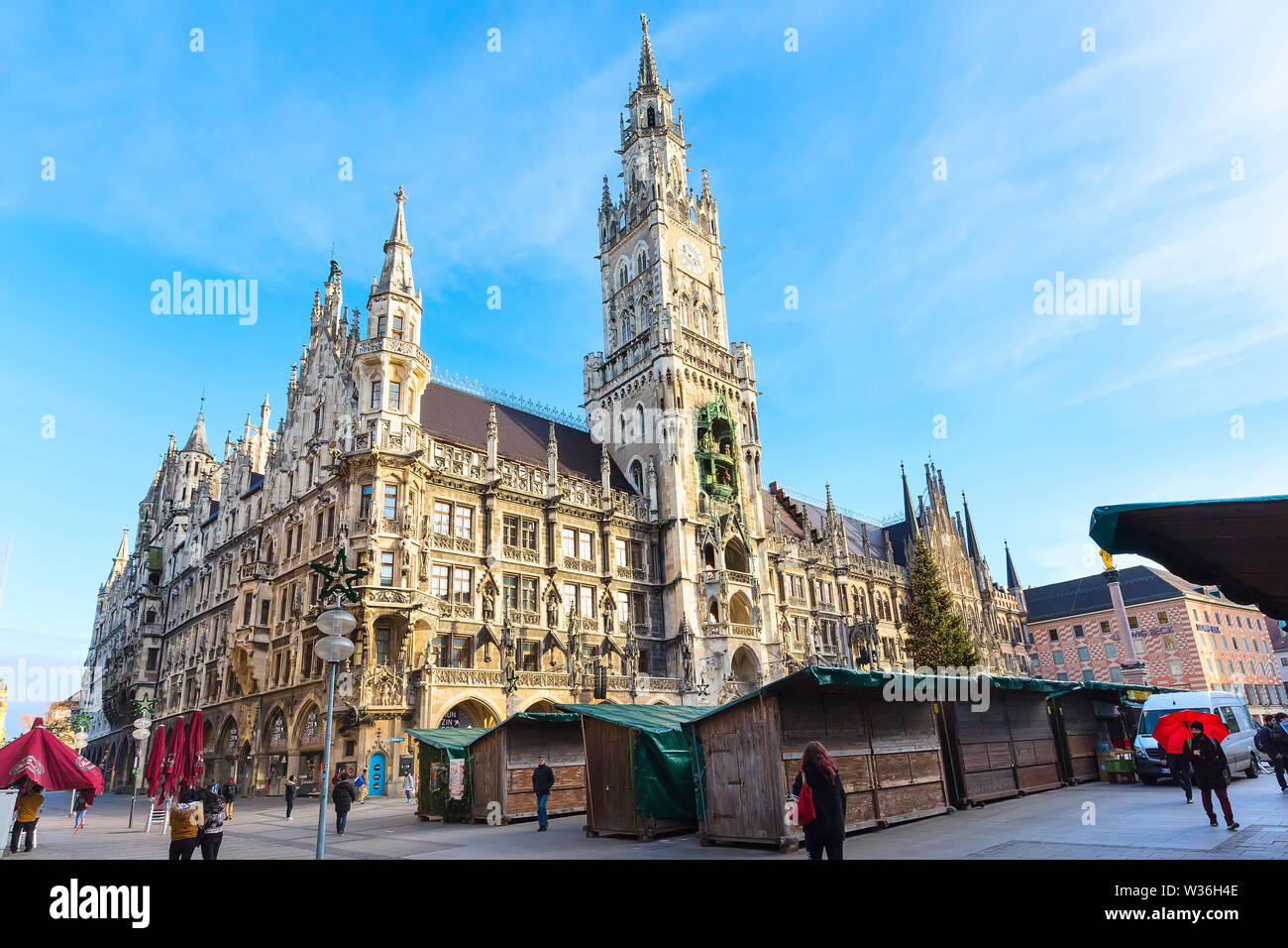 Munich, Germany - December 26, 2016: Marienplatz town hall rathaus and Christmas market after holidays Stock Photo