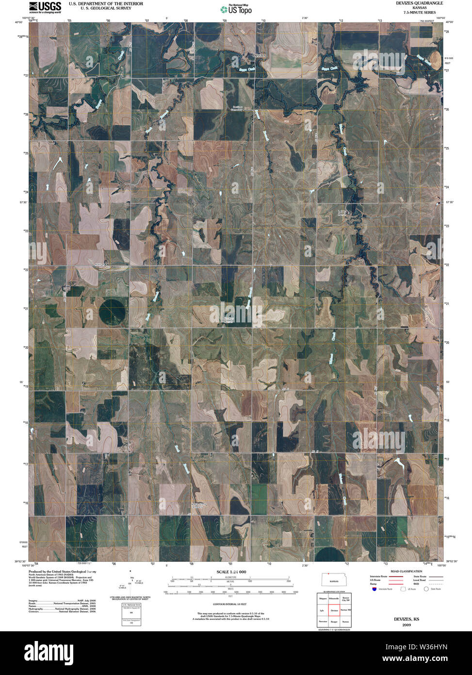 USGS TOPO Map Kansas KS Devizes 20091130 TM Restoration Stock Photo