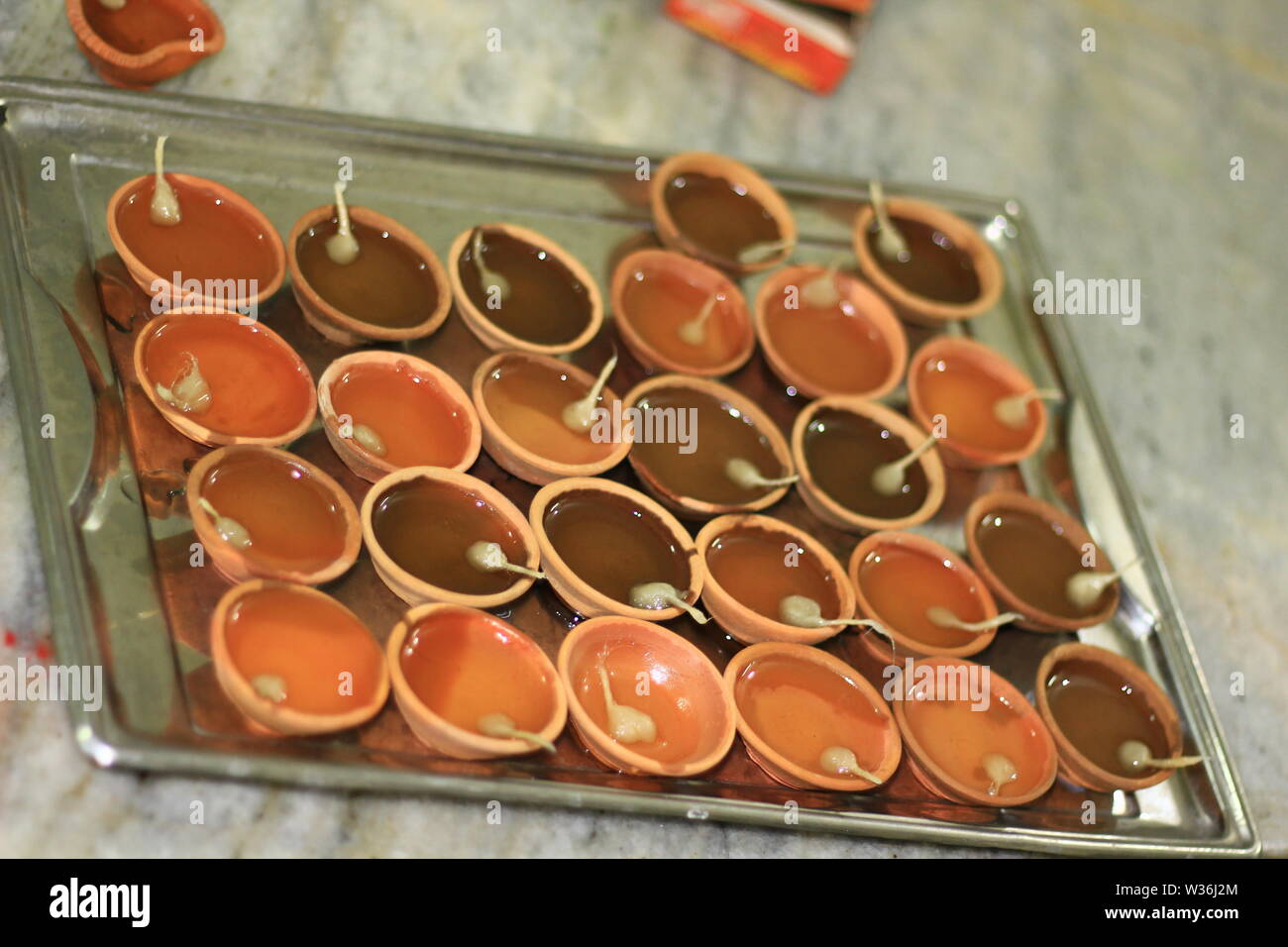 Earthen lamps used in Festival of lights Stock Photo