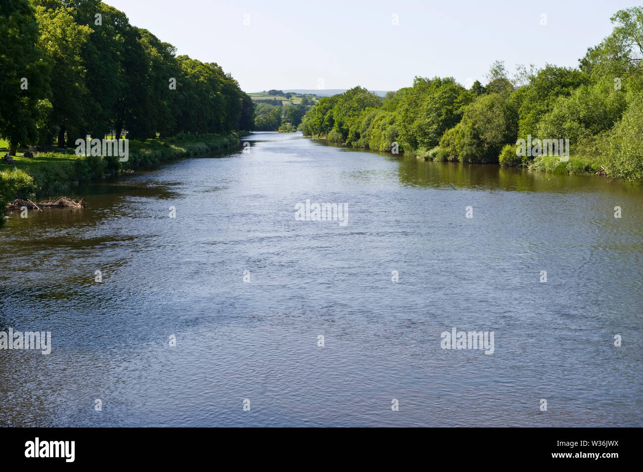 River Wye looking upstream from the bridge at Builth Wells Powys Wales UK Stock Photo
