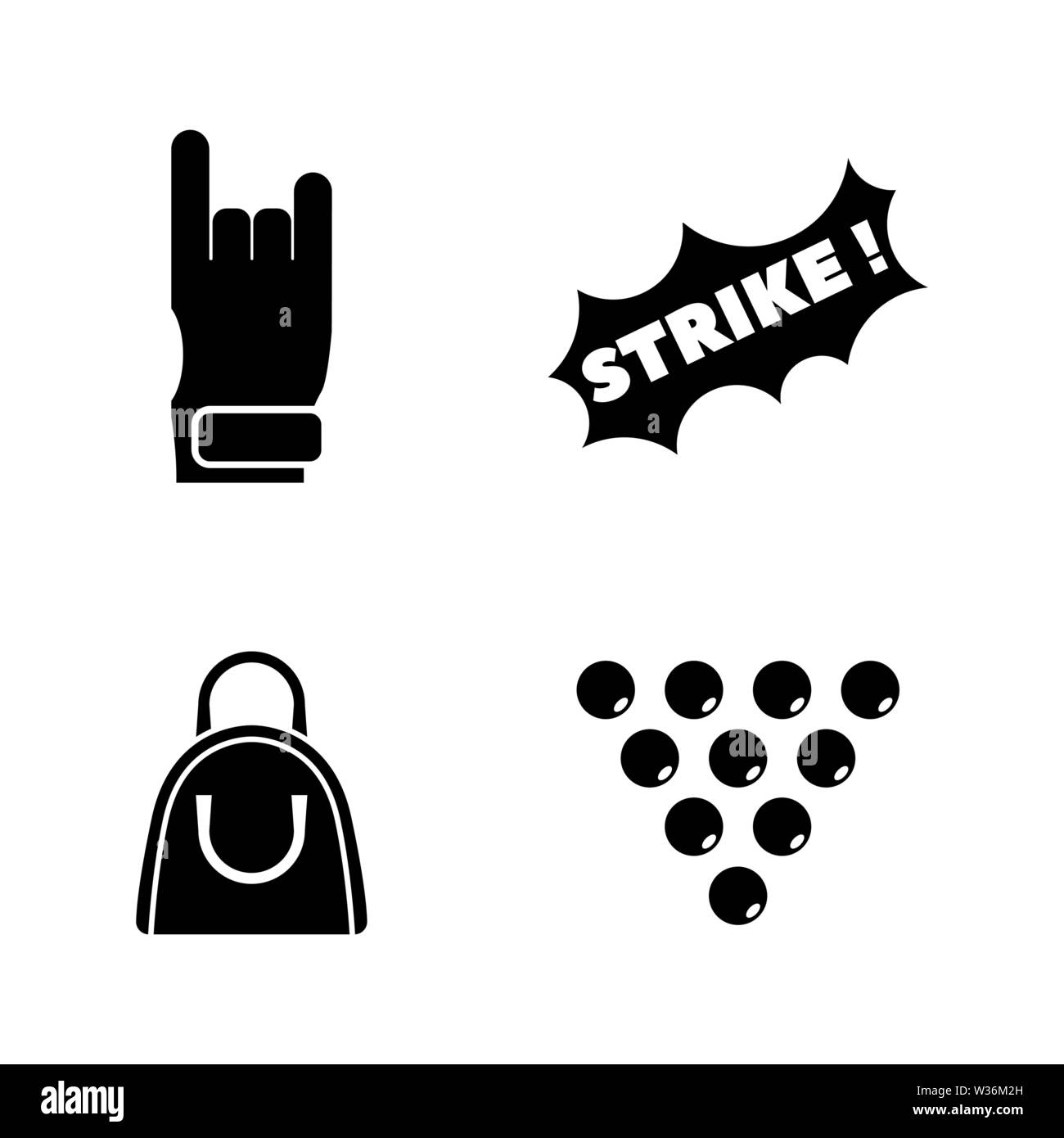 Bowling. Simple Related Vector Icons Set for Video, Mobile Apps, Web Sites, Print Projects and Your Design. Black Flat Illustration on White Backgroun Stock Vector