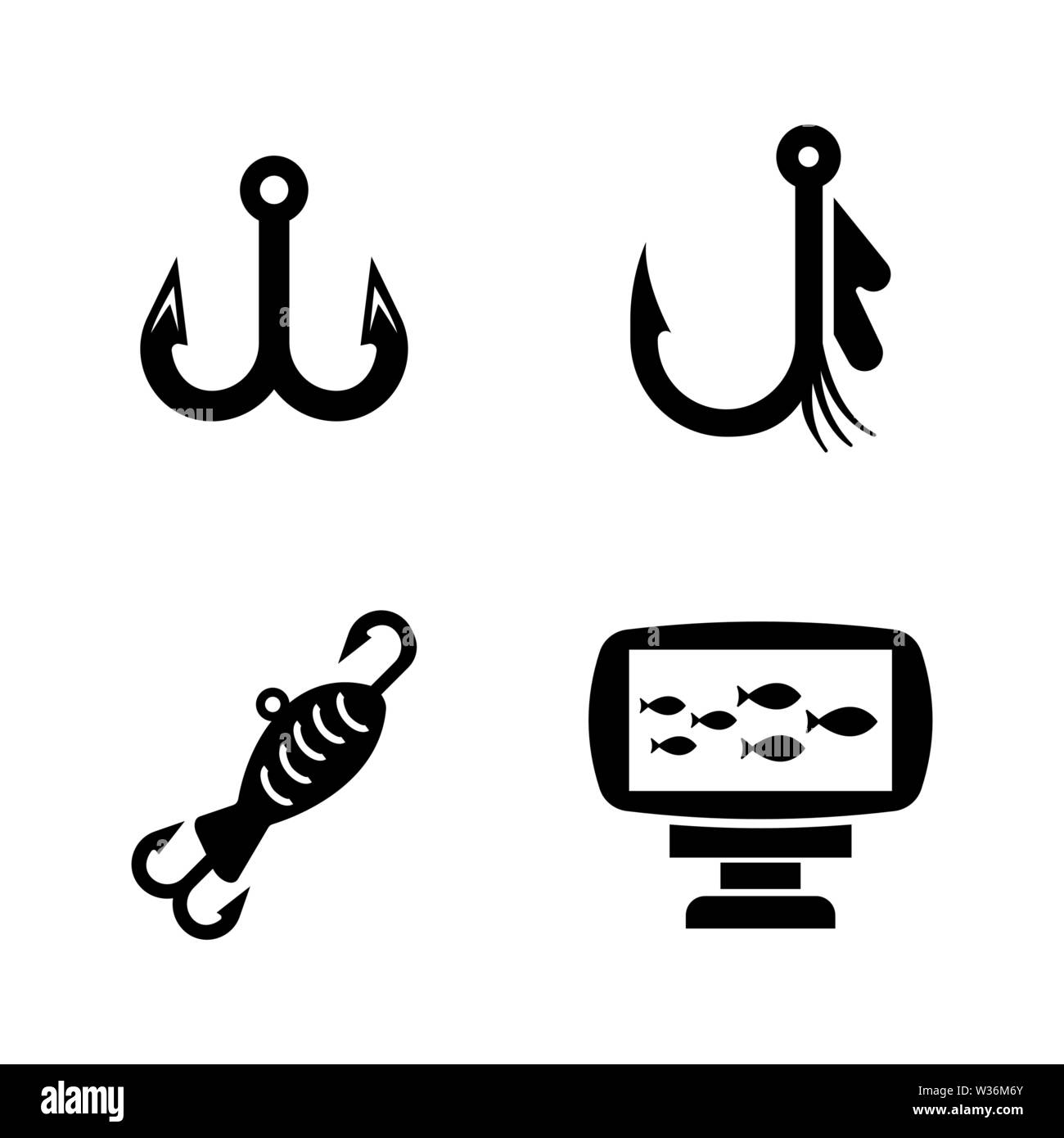 Fishing Equipment. Simple Related Vector Icons Set for Video, Mobile Apps, Web Sites, Print Projects and Your Design. Fishing Equipment icon Black Fla Stock Vector