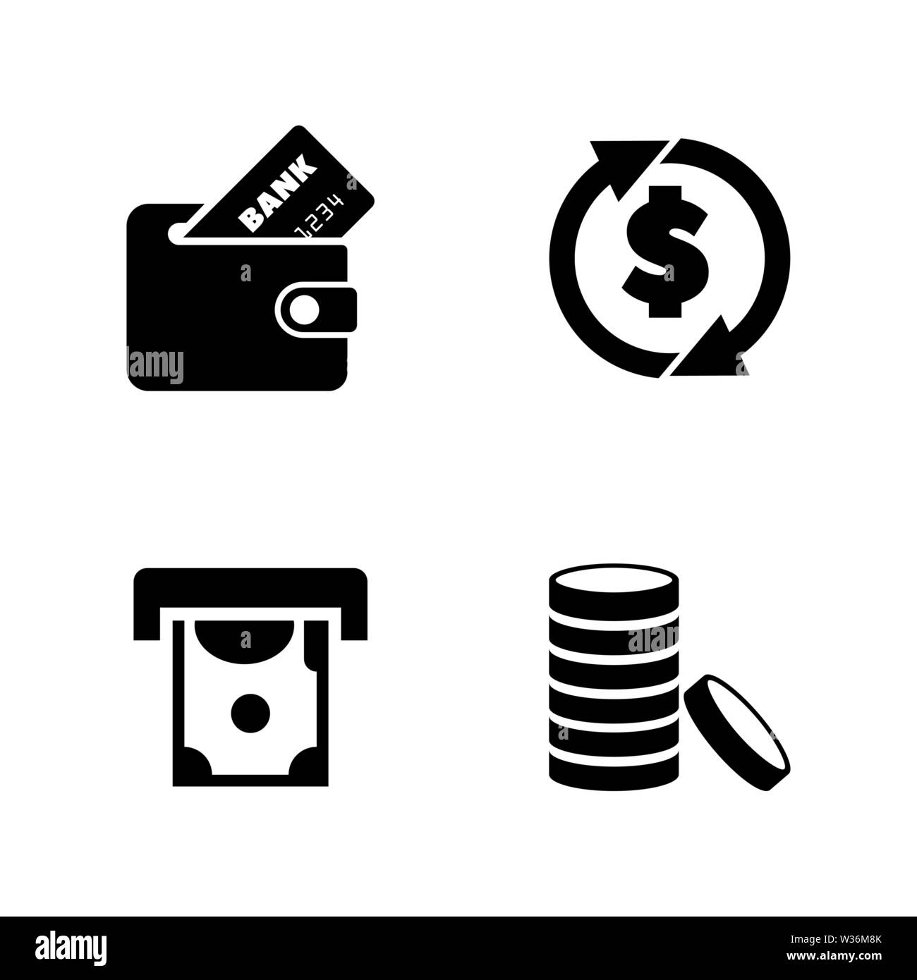 Money, Coins and Dollar. Simple Related Vector Icons Set for Video, Mobile Apps, Web Sites, Print Projects and Your Design. Money, Coins and Dollar ic Stock Vector